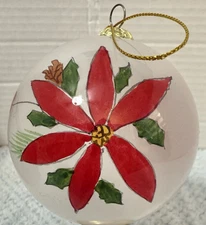 Christmas Ornament POINSETTIA New in Valure Box*Hand Painted* Pier 1 "Li Bien"