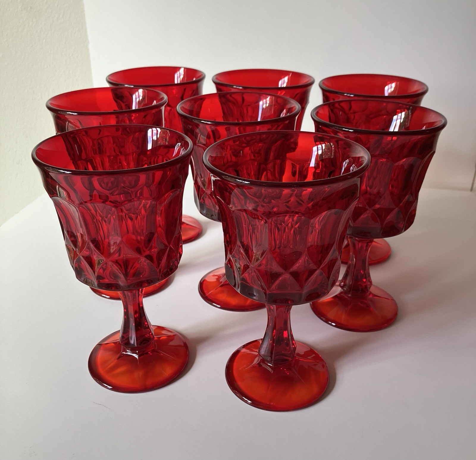 8 Vintage Noritake Red Glass Goblets Perspective 6 1/2” Set Mid Century Modern