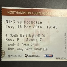 Northampton Town v Rochdale(Barclays League 2 2013/14) 18/3/2014 Match Ticket