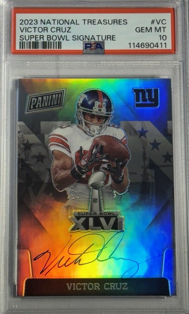 Victor Cruz 2022 Panini Super Bowl On Card Auto #SBSLVI-VC Silver Prizm PSA 10