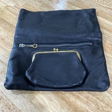 Carpeta/cartera vintage de cuero negro con soporte de cambio de bloqueo de beso
