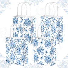 12PCS Floral Paper Gift Bag Blue White Party BagsSomething Blue Before I do G...
