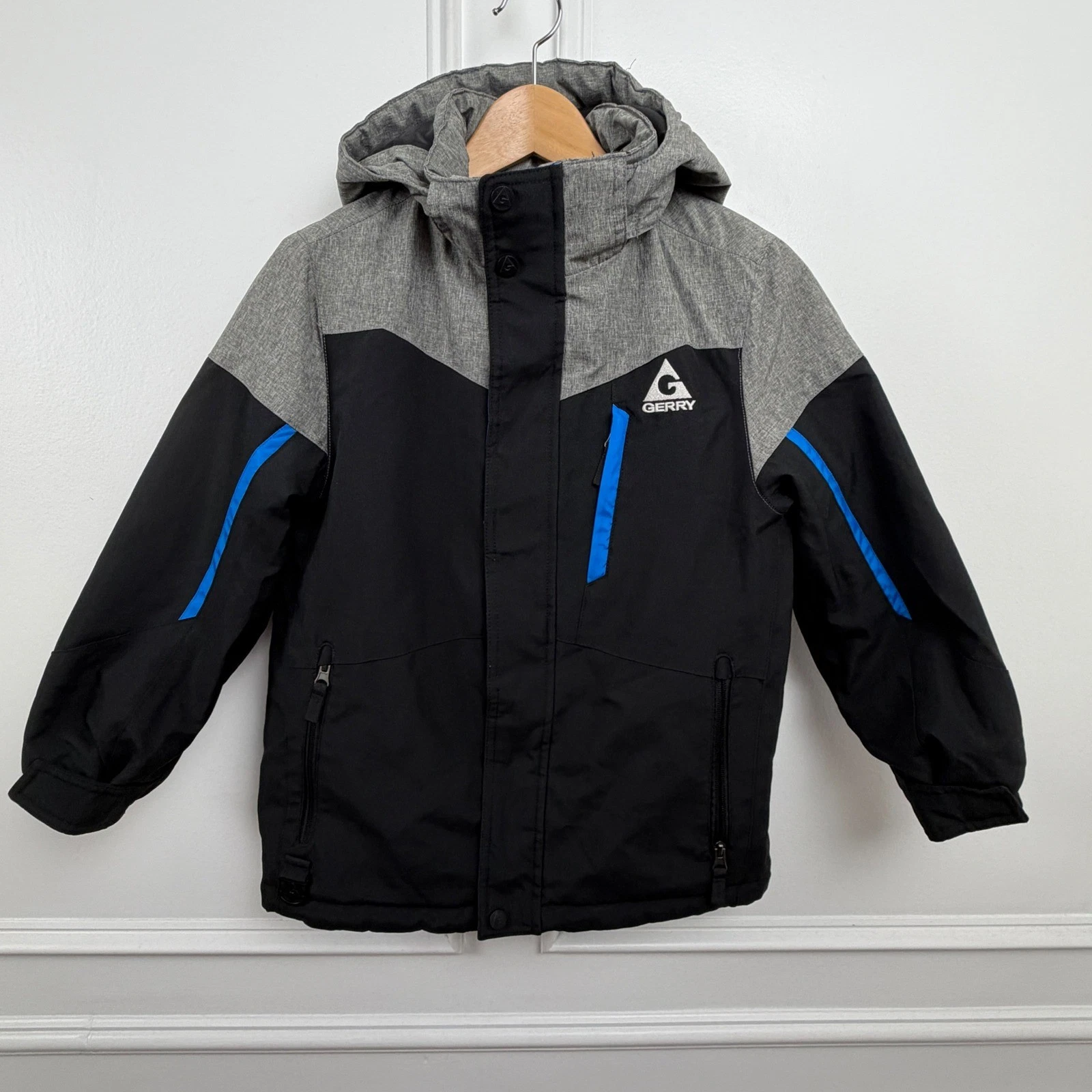 Gerry Boys Black Grey Blue Colorblock Hooded Winter Puffer Ski Jacket Coat