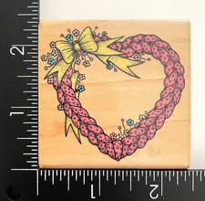 Hero Arts Braided Heart Ribbon Bow Flowers Wreath F612 Wood Mounted Rubber Stamp