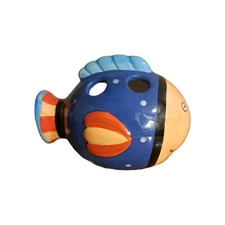 Rare Vintage 80's Coco Dowley Colorful Ceramic Smiling Fish Toothbrush Holder