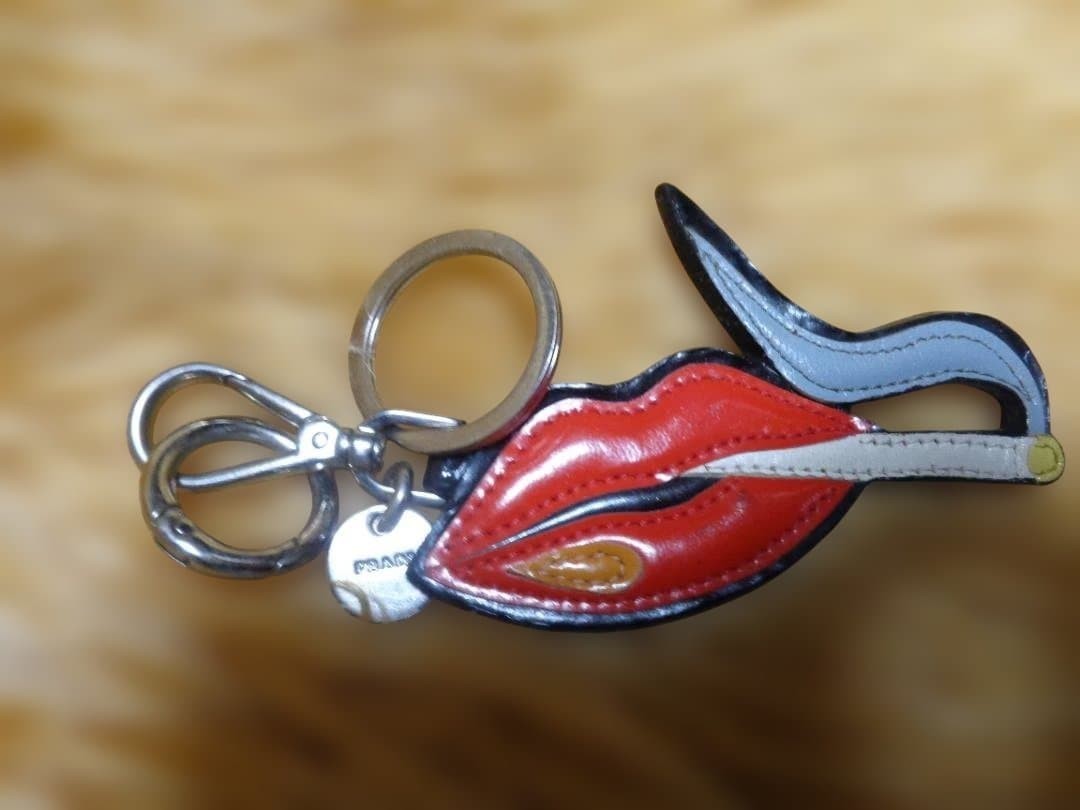 PRADA Lip & Cigarette Leather Keychain Charm Red Black White Blue Accessory Auth thumbnail 3