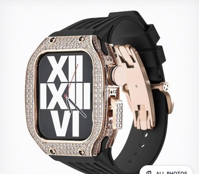 Luxury Diamond Titanium Case+Fluororubber Strap For Apple Watch Ultra 3/2/1 49mm