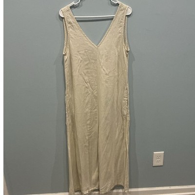 Calypso St. Barth Womens Oversized Linen Jumpsuit L Beige Beach Slouchy Boho