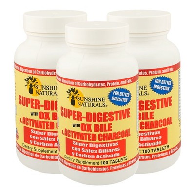 Sunshine Naturals Super Digestive, Activated Charcoal, 100 Tablets, Pack of 3