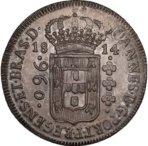 Brazil João Prince Regent 960 Reis 1814-B NGC MS61 Bahia! Overstruck on 8 Reales