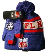New NFL Team Appareal Boys Beanie Hat Pom Pom With Gloves One Size Blue Red