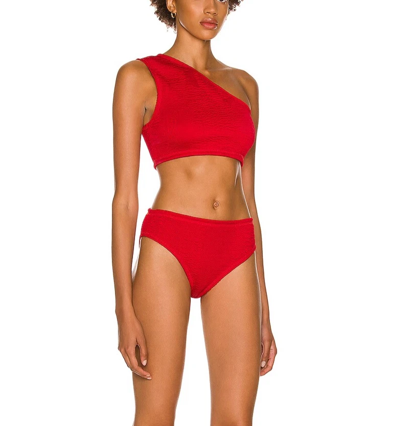 Bottega Veneta Natación Rojo Asimétrico Traje De Baño Nylon Crincle Bikini Un Hombro Foto 4 de 4