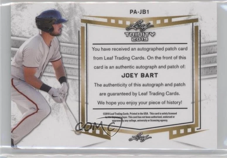 2019 Leaf Trinity Patch Auto Green /20 Joey Bart #PA-JB1 Patch Auto - Image 2 of 2