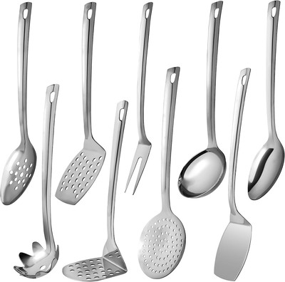 9 Pcs Premium Stainless Steel Kitchen Cooking Utensils Set Metal Cooking 13''