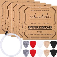 CHENGU 5 Sets Nylon Ukulele Strings with 10 Ukulele Felt Picks Strings 