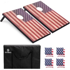 Cornhole Set Corn Holes Outdoor Game, American Flag Cornhole Boards with 8 Be...