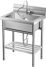 Freestanding Restaurant Kitchen Utility Sink Set StainlessSteel Single Bowl Sink