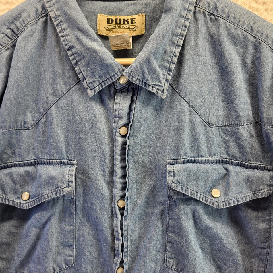 Vintage Duke Haband Pearl Snap Denim Shirt Mens XL Light Blue Western Cowboy - Image 3 of 4