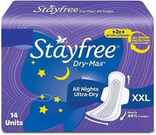 Stayfree Dry-Max All Night Ultra Dry Sanitary Pads - XL (With Wings), 14 Pieces