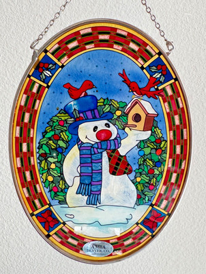 AMIA - Denver, CO Christmas Snowman Oval Suncatcher Bright Window Hanging Art