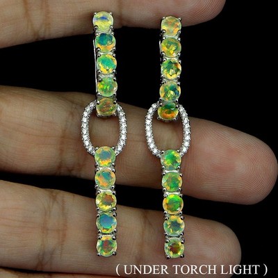 925 Sterling Silver Earrings Round Fire Opal 4mm Natural Gemstone Jewelry