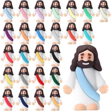 Bememo 25 Pcs Little Jesus Figures Original Design Mini Rubber Rainbow Colors 