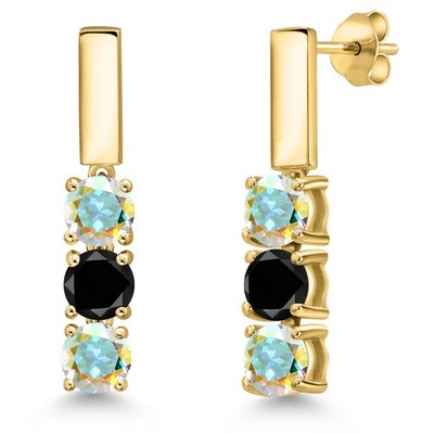 1.65 Ct Mercury Mist Mystic Topaz Black Diamond 18K Yellow Gold Plated Silver