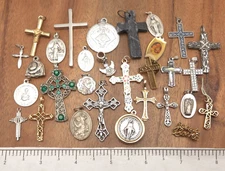 Vintage-Now 30 Piece Cross Christian Catholic Medals Pendant Religious Lot #3