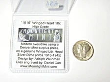 Fantasy Overstrike 1915 Daniel Carr Winged Head Mercury Dime High Grade