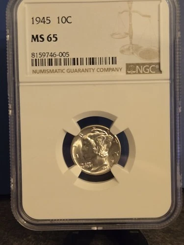 1945  Mercury Silver Dime NGC MS 65  - "BLAZING WHITE" - Free Shipping