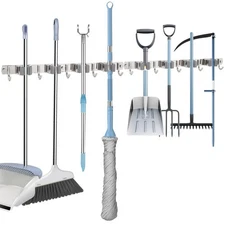 OCGIG 2 Pack Mop and Broom Holder, Wall Mounted Metal Hanger Organization Sto...