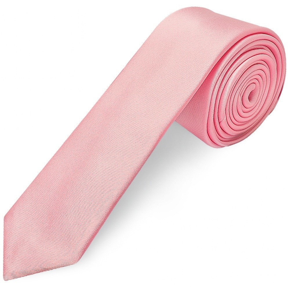 Plain Pink Satin Skinny Men's Tie Wedding Christening Formal Prom Slim Thin Tie