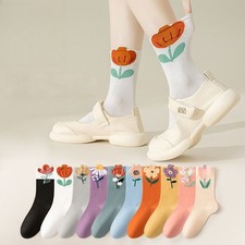 5 Pairs Womens Floral Pattern Crew Socks Fun Pattern Novelty Casual Colorful