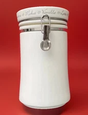 JO!E MSC Cafe Coffee Canister Jar White Silvertone Metal Accents