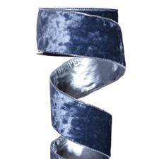5 Yards 2 1/2 Inch Dusty Blue Velvet Silver Edge Wired Ribbon for Christmas