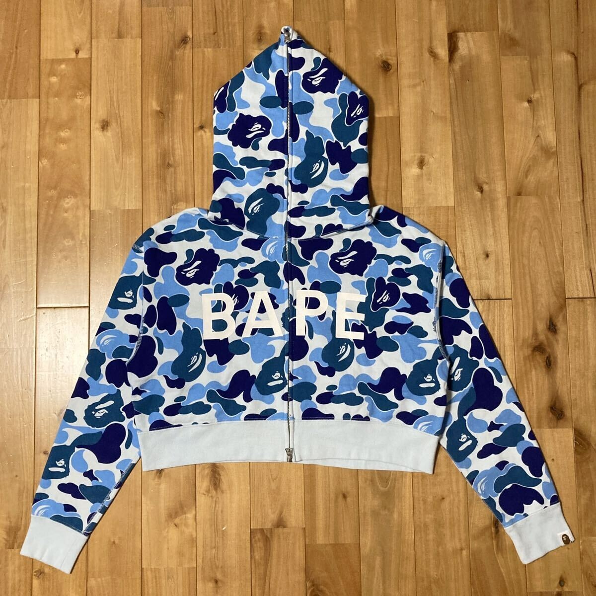 エイプ　ブルーパーカー 【ABC CAMO FULL ZIP HOODIE】 BAPE ABC camo full zip hoodie Blue ladies A Bathing Ape Size