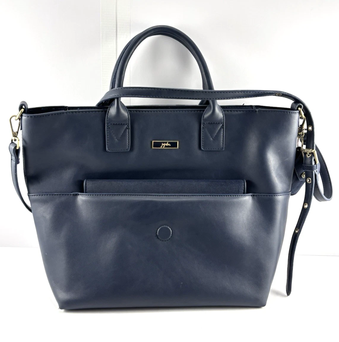 JuJuBe Faux Leather Tote Diaper Baby Bag Dark Blue Wipe Wallet Changing Mat