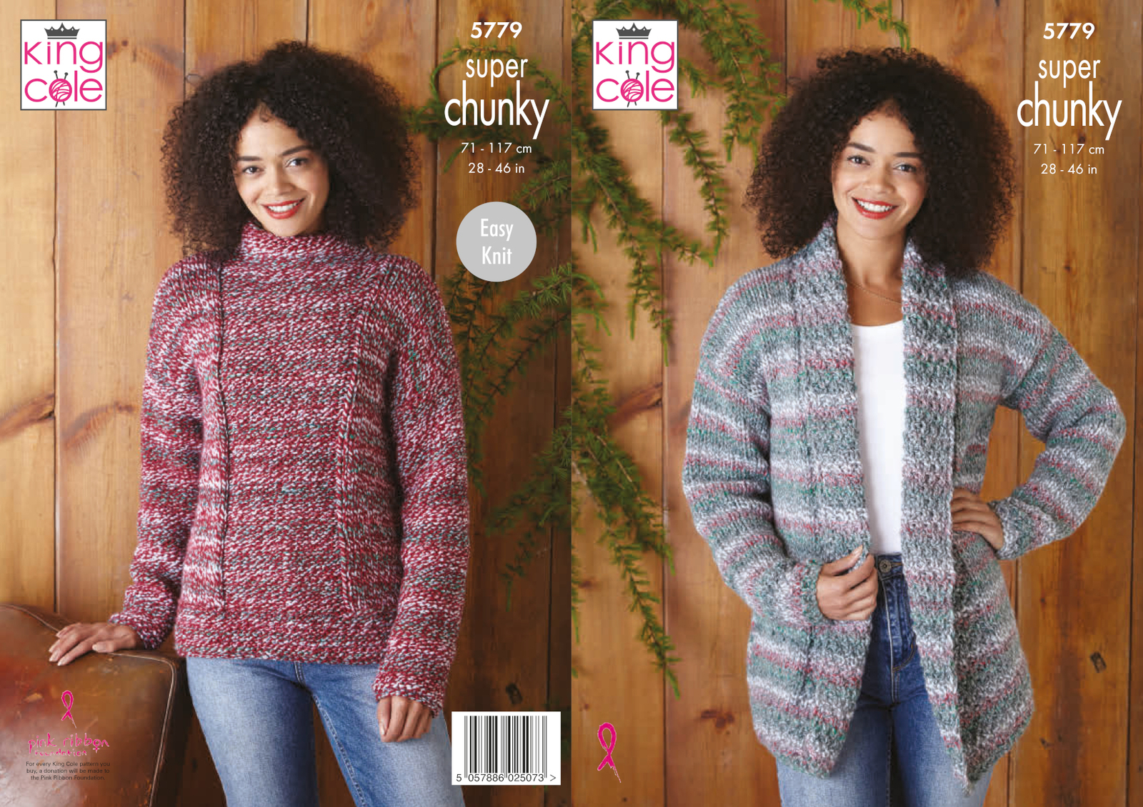 Easy Knit Knitting Pattern Ladies Sweater & Jacket King Cole Super Chunky 5779