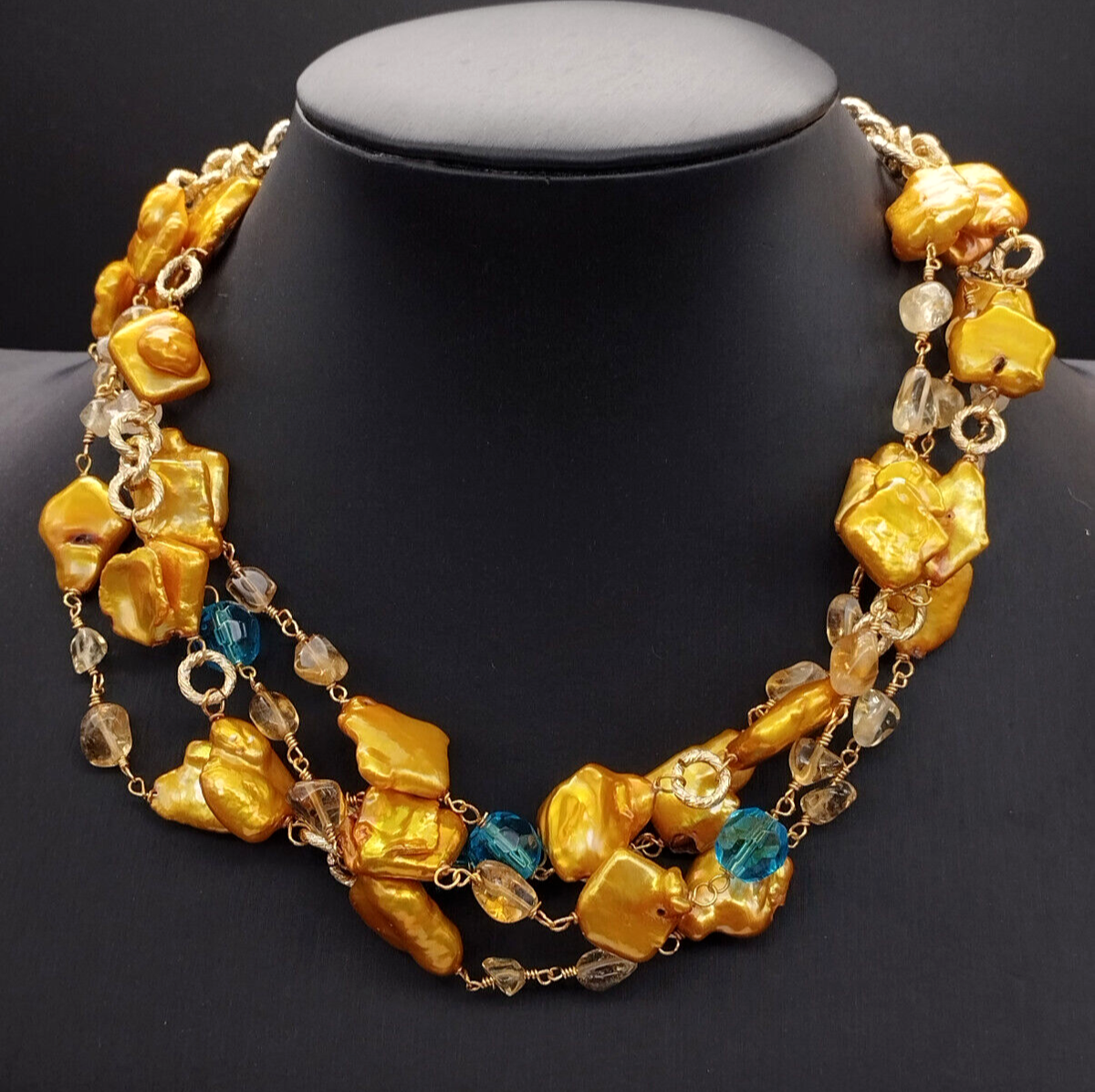 Ciondolo con quarzo citrino e topazio in argento con collana
