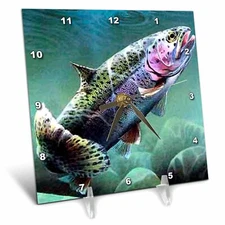 3dRose LLC Rainbow Trout Desk Clock, 6 by 6-Inch 6x6 Desk Clock