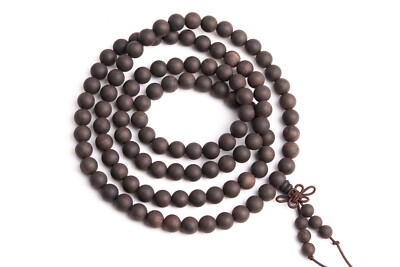 8MM 108 Pcs Ebony Blackwood Mala Beads Natural Wood Black Round Beads 35''