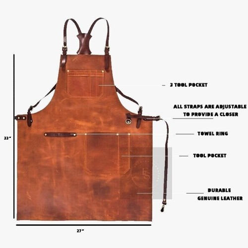 Apron Leather Bbq Butcher Brown Blacksmith Workwear Chef Cooking Men Woodworking - Picture 3 of 6