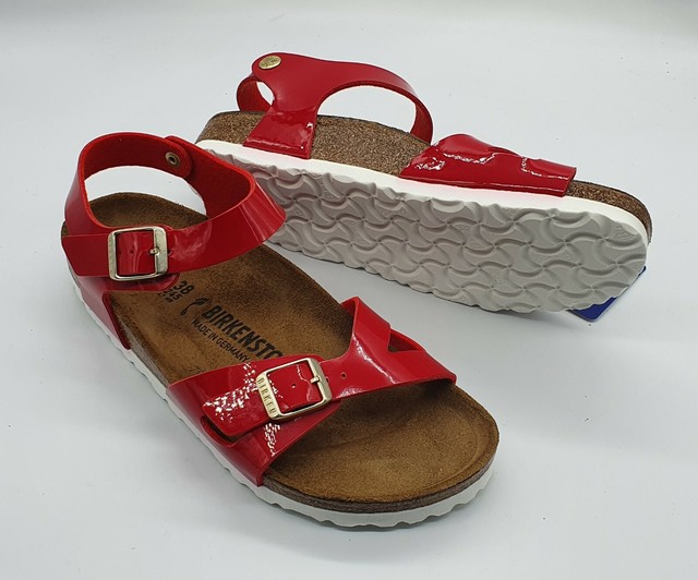 red patent birkenstock sandals