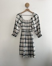 Madewell Lucie Elbow-Sleeve Smocked Mini Dress in Lebaum Plaid Size Small