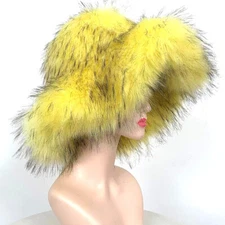 Women's Winter Fluffy Faux Fur Bucket Hats Warm Wide Brim Fisherman Hats Outdoor
