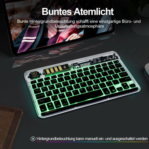 Beleuchtete Tastatur Wireless Kabellos Keyboard Bluetooth Tablet Deutsch Layout