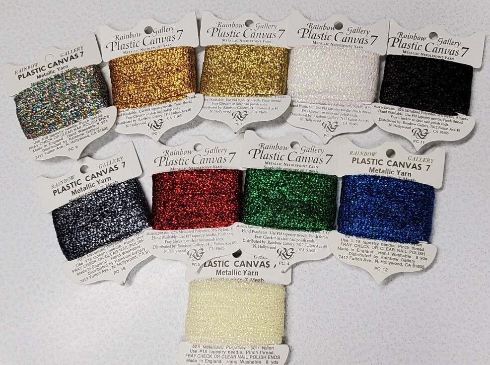 10 Rainbow Gallery Plastic Canvas 7 Metallic Needlepoint Yarn 8 Yards B