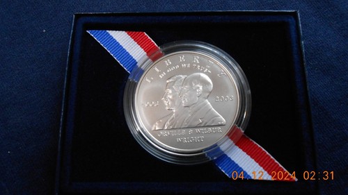 2003P First Flight Centennial Commemorative Silver $ Coin with Case & COA Wright - Picture 1 of 8