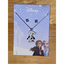 Girls Disney Frozen Olaf Snowman Necklace  Rhinestone Earring Set