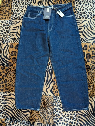 $188 LEVI BARREL CROP Women Blue Jeans BIG E Relaxed Fit Cottonized Hemp 29 #c20